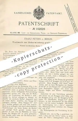 original Patent - Franz Peters , Berlin , 1898 , Tretwerk zur Überwindung großer Hubhöhen | Motor , Kraftmaschine !!!