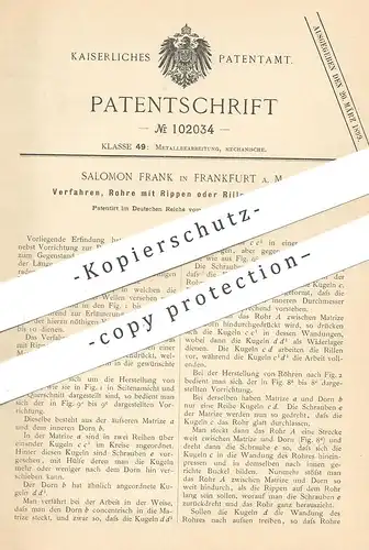 original Patent - Salomon Frank , Frankfurt / Main , 1897 , Rohre mit Rippen oder Rillen zu versehen | Rohr , Metall !!