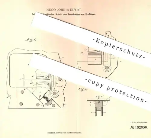 original Patent - Hugo John , Erfurt 1898 , Schere zum Schneiden von Eisen | Blechschere , Scheren , Messer , Werkzeug