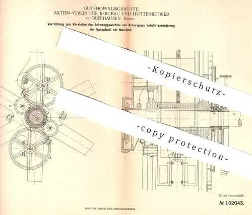 original Patent - Gutehoffnungshütte , Aktien Verein für Bergbau & Hüttenbetrieb , Oberhausen , 1898 , Motor - Regler