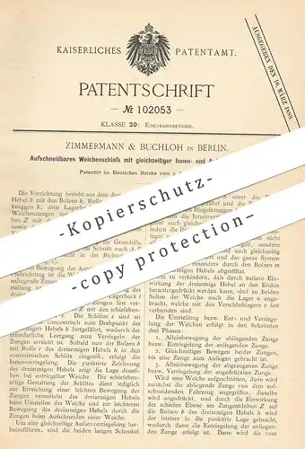 original Patent - Zimmermann & Buchloh , Berlin , 1898 , Aufschneidbares Weichenschloss | Schloss für Eisenbahn - Weiche