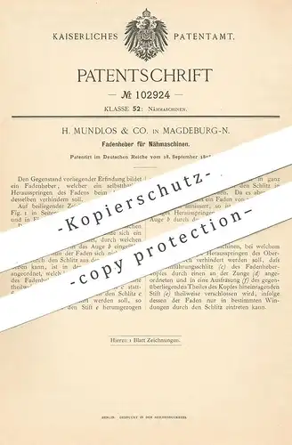 original Patent - H. Mundlos & Co. , Magedeburg , 1898 , Fadenheber für Nähmaschinen | Nähmaschine | Schneider , Nähen