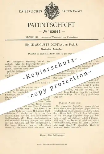 original Patent - Emile Auguste Dorival , Paris Frankreich , 1898 , Elastischer Radreifen | Rad - Reifen | Räder , Felge