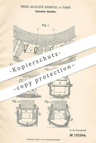 original Patent - Emile Auguste Dorival , Paris Frankreich , 1898 , Elastischer Radreifen | Rad - Reifen | Räder , Felge