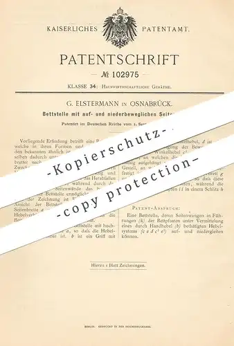 original Patent - G. Elstermann , Osnabrück , 1898 , Bettstelle | Bett , Betten , Bettgestell | Holzbett , Tischler !!