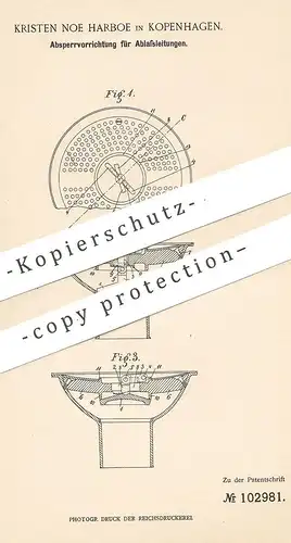 original Patent - Kristen Noe Harboe , Kopenhagen , Dänemark 1898 , Absperrvorrichtung für Wasser - Abfluss | WC Kloset