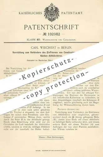 original Patent - Carl Wiechert , Berlin , 1898 , Schutz vor Einfrieren von Wasserleitung für WC Spülung , Kanalisation