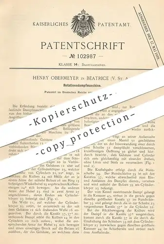 original Patent - Henry Obermeyer , Beatrice , USA , 1898 , Rotationsdampfmaschine | Rotation | Dampfmaschine | Motor !!