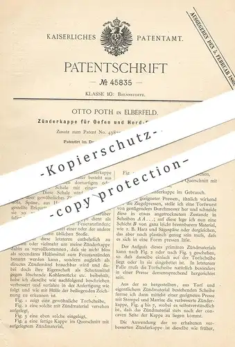 original Patent - Otto Poth , Elberfeld 1888 , Zünderkappe für Öfen u. Herd - Feueranzünder | Ofen Anzünder | Brennstoff