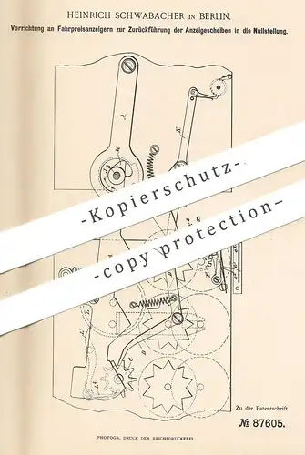 original Patent - Heinrich Schwabacher , Berlin , 1896 , Fahrpreisanzeiger auf Nullstellung | Taxameter , Straßenbahn