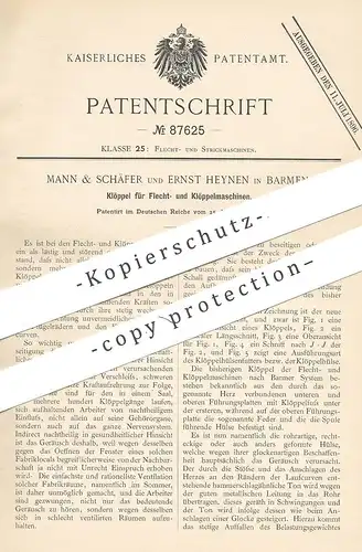 original Patent - Mann & Schäfer , Ernst Heynen , Barmen 1895 , Klöppel für Flechtmaschine u. Klöppelmaschine | Klöppeln