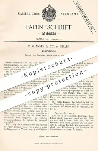 original Patent - C. W. Motz & Co. , Berlin , 1890 , Blechreissfeder | Blech - Reißfeder | Ziehfeder | Feder | Messer