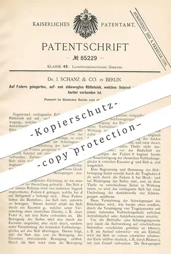 original Patent - Dr. J. Schanz & Co. , Berlin  1895 , Rüttelsieb mit Antriebskurbel | Sieb mit Antrieb | Siebe , Sieben
