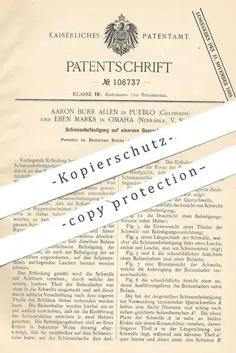 original Patent - Aaron Burr Allen , Pueblo , Colorado | Eben Marks , Omaha , Nebraska USA , 1898 | Eisenbahn - Schienen