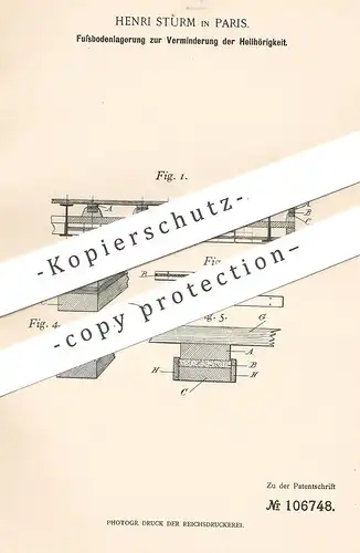 original Patent - Henri Sturm , Paris , Frankreich 1899 , Fußbodenlagerung zur Verminderung der Hellhörigkeit | Fußboden