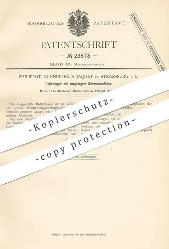 original Patent - Philippot, Schneider & Jaquet , Strassburg / Elsass , 1883 , Rollenlager mit umgelegter Schraubenfeder