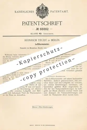 original Patent - Heinrich Teudt , Berlin , 1895 , Luftthermometer | Luft - Thermometer | Quecksilber , Temperatur , Gas