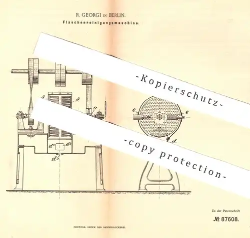original Patent - R. Georgi , Berlin , 1895 , Flaschenreinigungsmaschine | Flaschen - Reinigung | Flasche , Glas !!!
