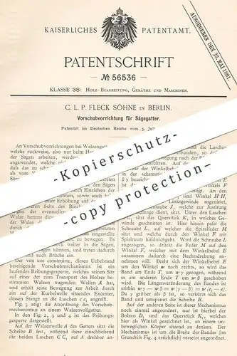 original Patent - C. L. P. Fleck Söhne , Berlin , 1890 , Vorschub am Sägegatter | Säge , Sägen , Holzsäge , Holz !!!