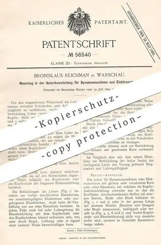 original Patent - Bronislaus Rejchman , Warschau , 1890 , Ankerbewickelung an Dynamomaschine u. Elektromotor | Motor !!!