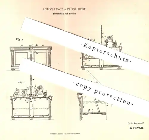 original Patent - Anton Lange , Düsseldorf , 1895 , Schranktisch für Küchen | Schrank , Tisch , Möbel , Küchenschrank !