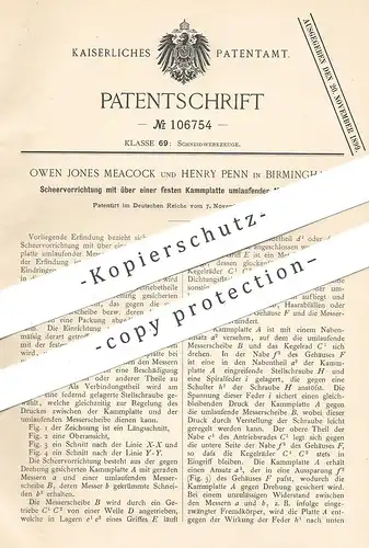 original Patent - Owen Jones Meacock , Henry Penn , Birmingham  1897 , Scherapparat | Scheren , Messer , Schneidwerkzeug