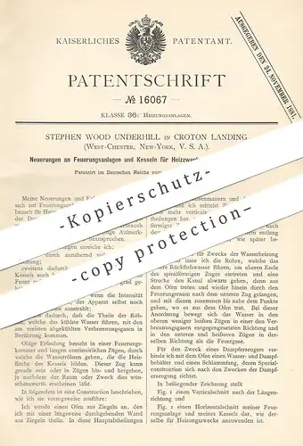 original Patent - Stephen Wood Underhill , Croton Landing , West Chester , New York , USA , 1880 , Feuerung , Kessel !!
