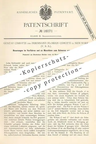 original Patent - Gustav u. Ferdinand Florian Cimiotti , New York , USA , 1880 , Scheren von Pelzwerk | Pelz , Fell !!