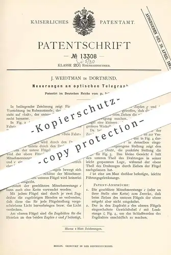 original Patent - J. Weidtman , Dortmund 1880 , optische Telegraphen | Telegraph , Telegraphie | Eisenbahn , Eisenbahnen