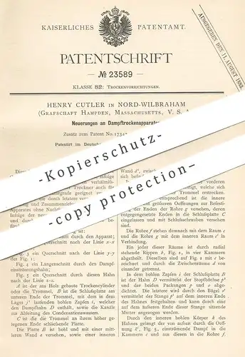 original Patent - Henry Cutler , Nord Wilbraham , Grafschaft Hampden , Massachusetts , USA , 1882 , Dampftrockenapparat