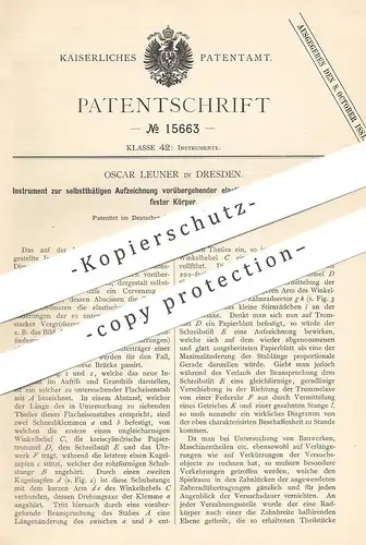 original Patent - Oscar Leuner , Dresden , 1881 , Aufzeichnung von Dimensionsänderungen fester Körper | Bauwerke , Bau !