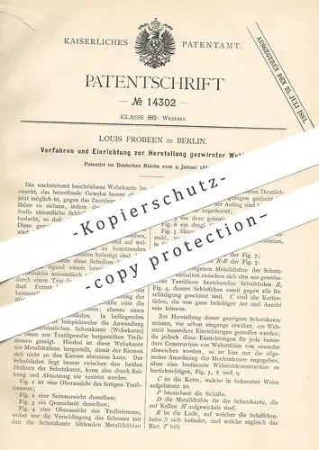 original Patent - Louis Frobeen , Berlin , 1881 , Herstellung gezwirnter Webkanten | Weben , Weber , Weberei , Webstuhl