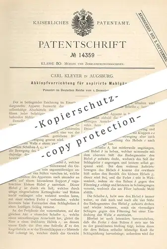 original Patent - Carl Kleyer , Augsburg , 1880 , Abklopfvorrichtung für aspirierten Mahlgang | Mühle , Mühlen , Müller