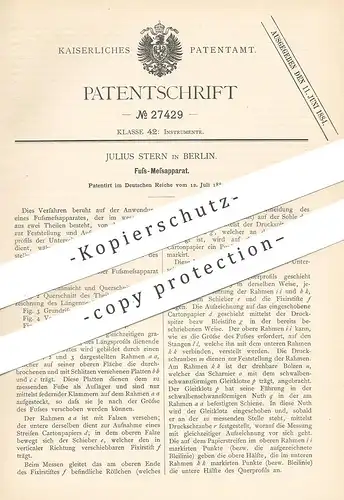 original Patent - Julius Stern , Berlin , 1883 , Fuß - Messapparat | Füße | Schuh , Schuster , Schuhwerk , Orthopäde !!!