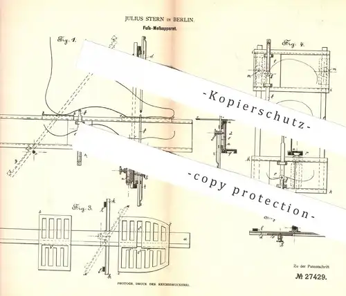 original Patent - Julius Stern , Berlin , 1883 , Fuß - Messapparat | Füße | Schuh , Schuster , Schuhwerk , Orthopäde !!!