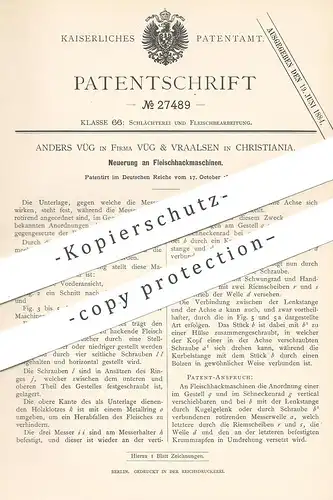 original Patent - Anders Vüg | Vüg & Vraalsen , Christiania 1883 , Fleischhackmaschine | Fleisch Fleischer , Schlachter