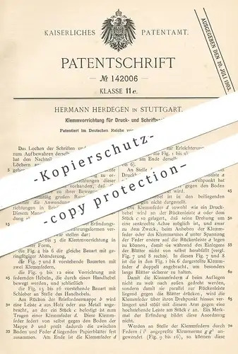 original Patent - Hermann Herdegen , Stuttgart  1901 , Klemme für Druck- u. Schriftsachen | Papier , Ordner , Klemmblock