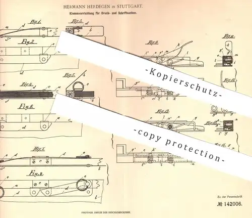 original Patent - Hermann Herdegen , Stuttgart  1901 , Klemme für Druck- u. Schriftsachen | Papier , Ordner , Klemmblock
