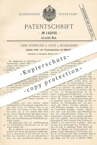 original Patent - Gebr. Poensgen , Düsseldorf / Rath , 1902 , Zylinder - Plättmaschine , Trockenmaschine | Bügeln !