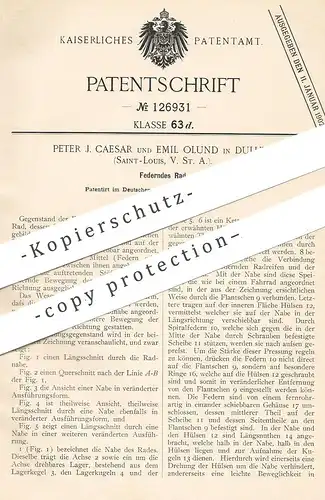 original Patent - Peter J. Caesar , Emil Olund , Duluth , Saint Louis , USA , 1900 , Federndes Rad | Räder , Reifen