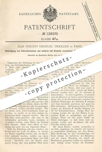 original Patent - Jean Vincent Emanuel Thiollier , Paris , Frankreich 1901 , Befestigung von Schraubenbolzen | Schrauben