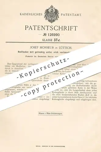 original Patent - Josef Monseur , Lüttich , 1901 , Rollladen | Rollo , Jalousie , Vorhang , Gardine | Fenster !!!