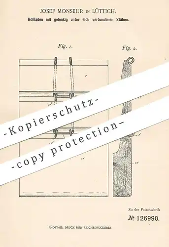 original Patent - Josef Monseur , Lüttich , 1901 , Rollladen | Rollo , Jalousie , Vorhang , Gardine | Fenster !!!