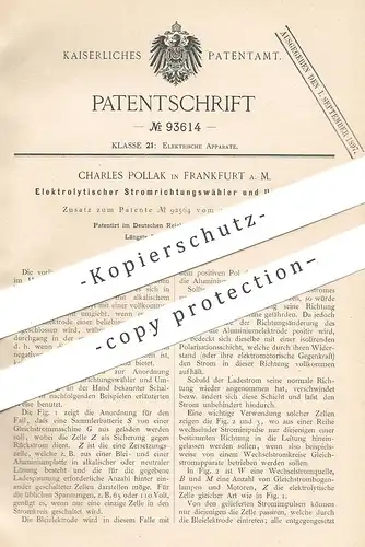 original Patent - Charles Pollak , Frankfurt / Main 1896 , Elektrolytischer Stromrichtungswähler u. Umformer | Strom !!