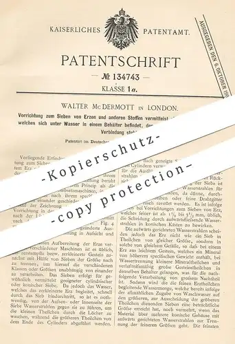 original Patent - Walter Mc Dermott , London , England , 1901 , Sieben von Erz | Erze , Mineralien | Siebsetzmaschine !