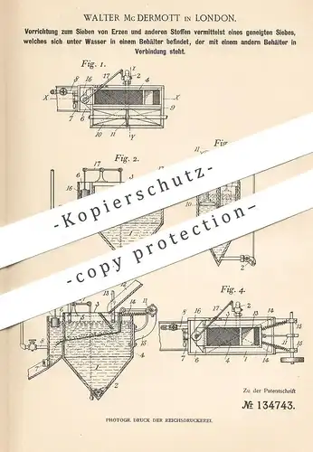 original Patent - Walter Mc Dermott , London , England , 1901 , Sieben von Erz | Erze , Mineralien | Siebsetzmaschine !