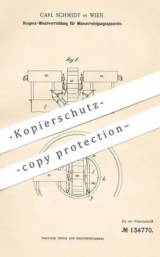 original Patent - Carl Schmidt , Wien , 1901 , Reagenz-Mischvorrichtung zur Wasserreinigung | Wasser | Reagentien