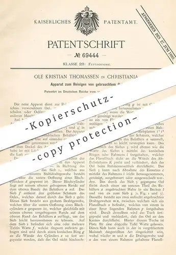 original Patent - Ole Kristian Thomasssen , Christiania , 1891 , Reinigen von gebrauchtem Öl | Öle , Altöl , Maschinenöl