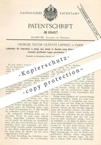 original Patent - Georges Victor Gustave Lapsolu , Paris , Frankreich 1892 , Luftreifen für Fahrräder | Fahrrad - Reifen