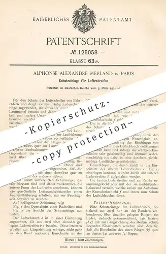 original Patent - Alphonse Alexandre Merland , Paris Frankreich , 1901 , Schutz für Luftradreifen | Luftreifen , Reifen